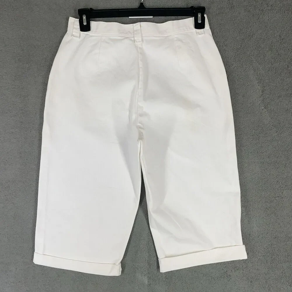 Riders Casuals White Denim Bermuda Shorts High Waist Cuffed Women's 10M Cotton - Picture 8 of 13
